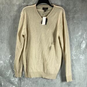 CLUB ROOM Men's Sand Cashmere V-Neck Long-Sleeve Pullover Sweater SZ M